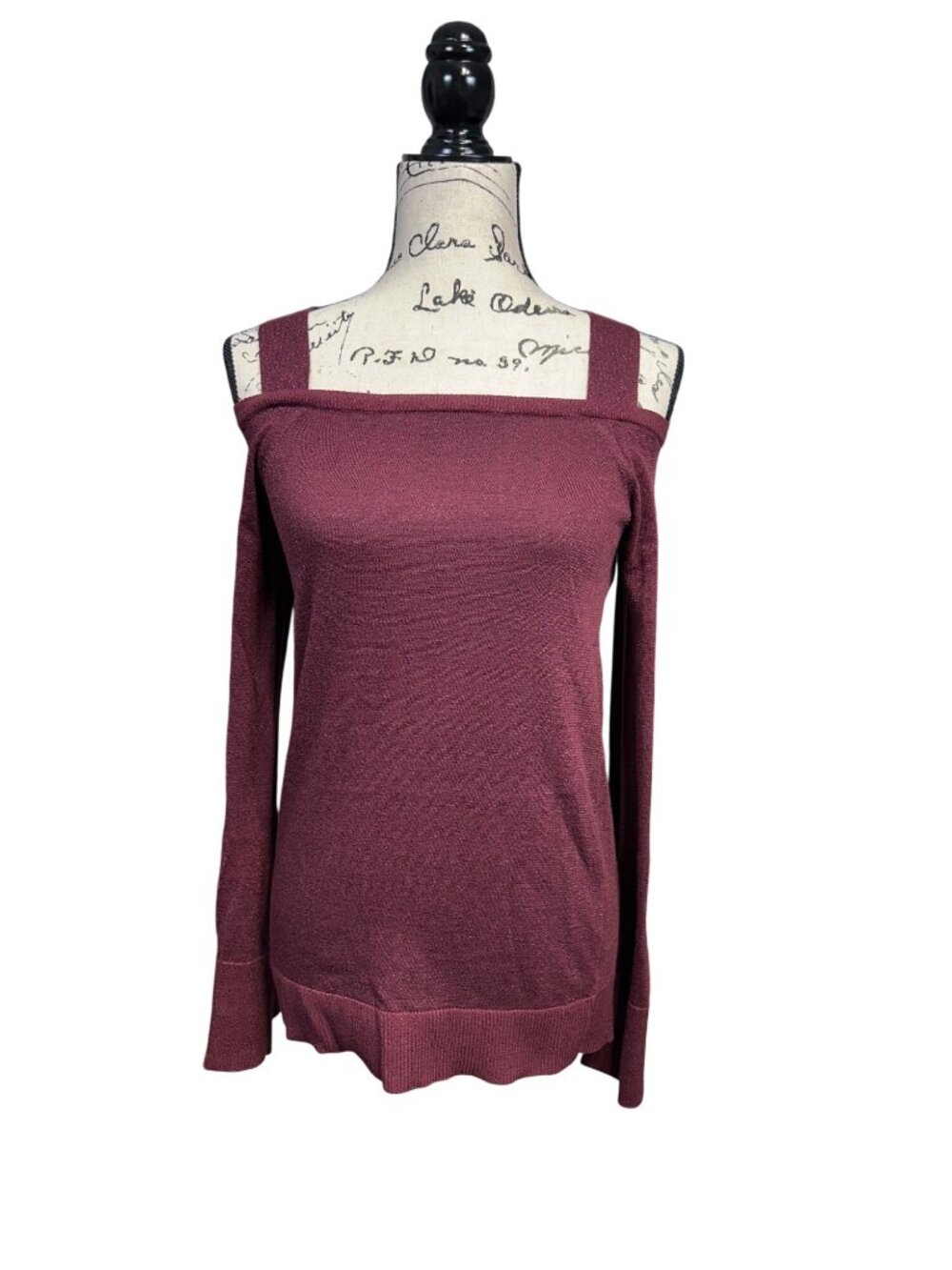 Michael Kors Womens Off-Shoulder Long Sleeve Sweater Top Burgundy M